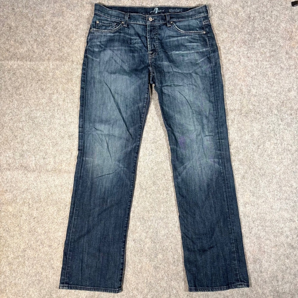 7 For All Mankind Standard 34x34 jeans straight-leg fit dark wash distressed